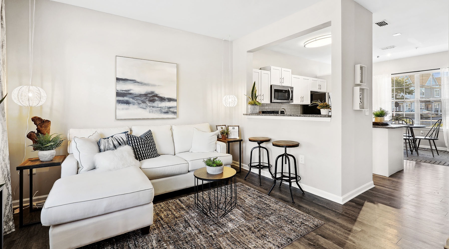 parallax image showing apartment living room and kitchen
